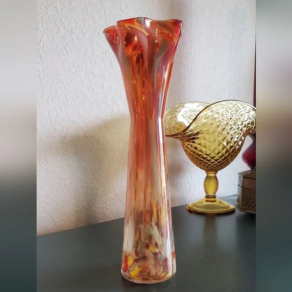 Vintage Handblown Kreiss Japan Multicolor Art Glass Mid-Century Modern Boho Vase - Picture 7 of 10